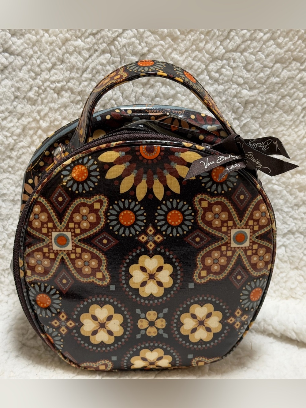 Vera Bradley Safari Sunset Round Cosmetic / Hatbox Travel Case